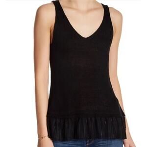 Dex Knit & Woven V-Neck Sleeveless Sweater Tank Top with Ruffle Hem Size XS, EUC